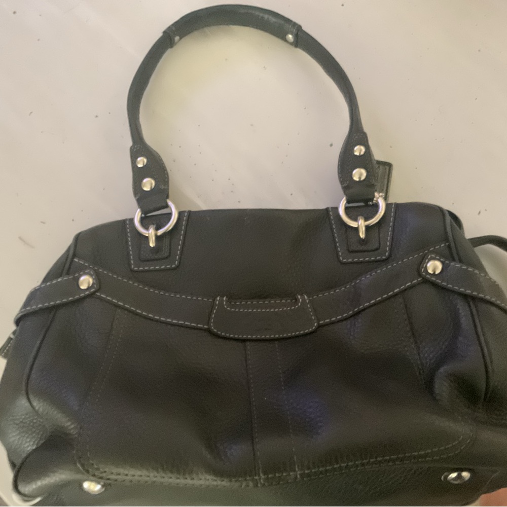 Coach Black Leather Shoulder Bag with Silver Accents
